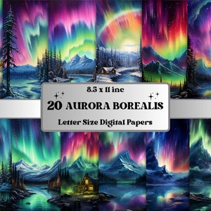 Printable Enchanted Aurora Borealis Digital Paper, Northern Lights Background, Fantasy Sky Backdrop, Download Junk Journal, Scrapbooking