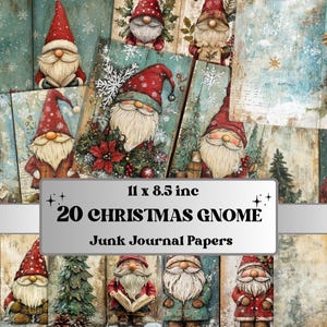 Christmas Garden Gnome Junk Journal Kit, Whimsical Gnome Ephemera, Mixed Media Noel Collage Sheet, Xmas Scrapbook Paper, Christmas ATC Card