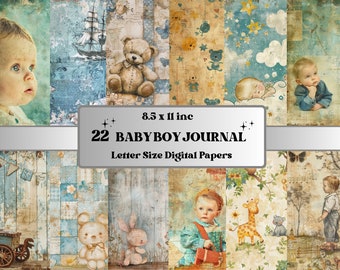 Baby Boy Junk Journal Kit, Printable Nursery Digital Paper, Cute Baby Shabby Chic Ephemera Collage, Blue Newborn Scrapbooking, Card Making
