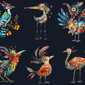 45 PNG Watercolor Quirky Birds Clipart, Whimsical Crazy Birds Illustrations Clip art, Funny Cartoon Bird Emotions png, Quirky Sublimation