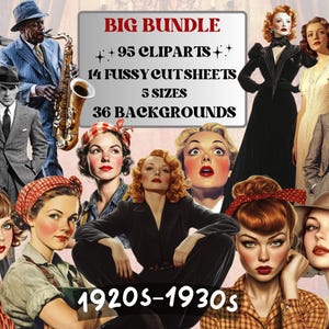 Collage di elementi nostalgici vintage, surreali e stravaganti degli anni '20-'30, clipart bizzarre e strane, diario retrò, set di sfondi clipart