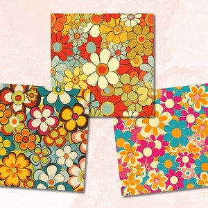 Seamless Retro Groovy Spring Flowers Digital Paper, Hippie Seamless ...