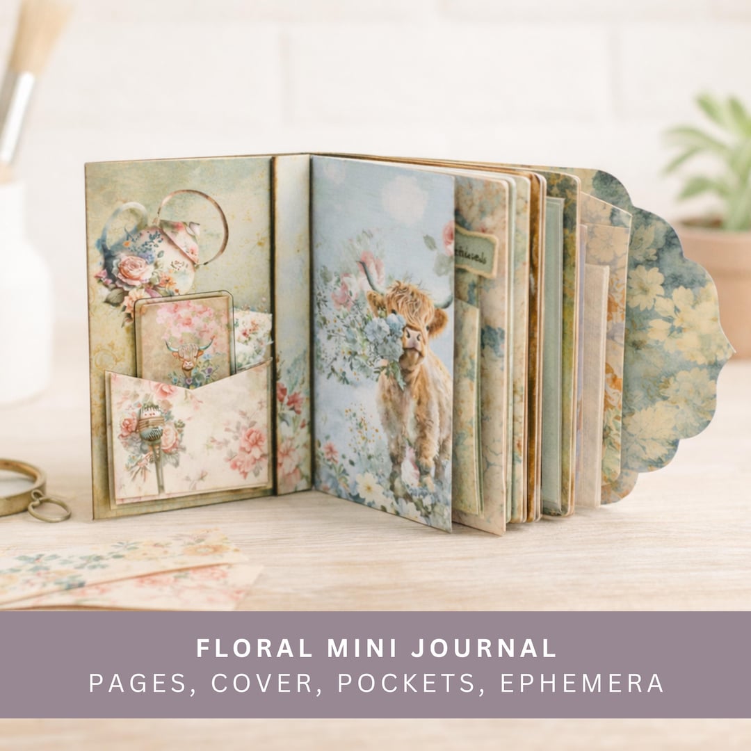 Floral Mini Junk Journal Kit | No Sew Mini Folio | Vintage Floral ...