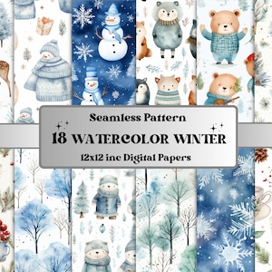 Pacchetto di carta digitale invernale senza soluzione di continuità per l'acquerello, motivo ripetuto per le vacanze innevate, sfondo festivo senza giunture di texture natalizia, scrapbooking