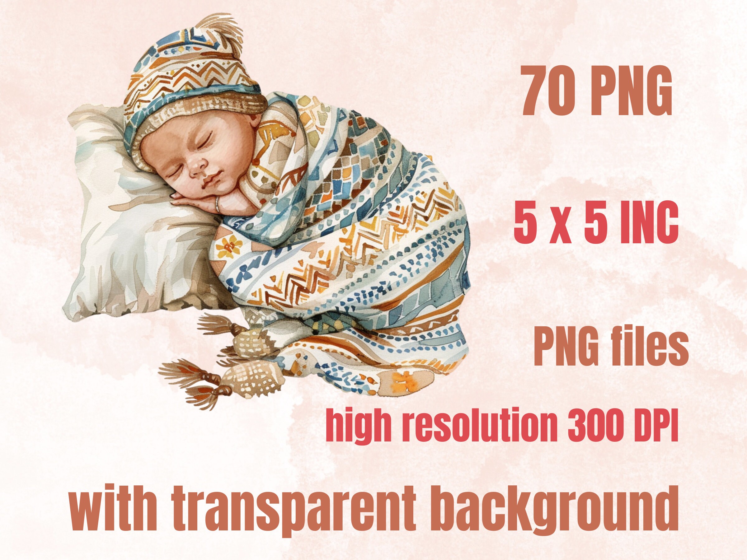 70 PNG Watercolor Bohemian Newborn Clipart, Boho Baby Shower ...