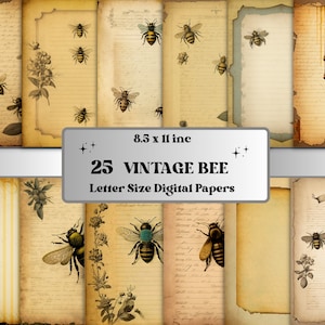 Pagine JPG stampabili Vintage Honey Bee Junk Journal Digital Paper Pack, Vintage Bee Scrapbook Paper, Vintage Journal Pages Ephemera Collage