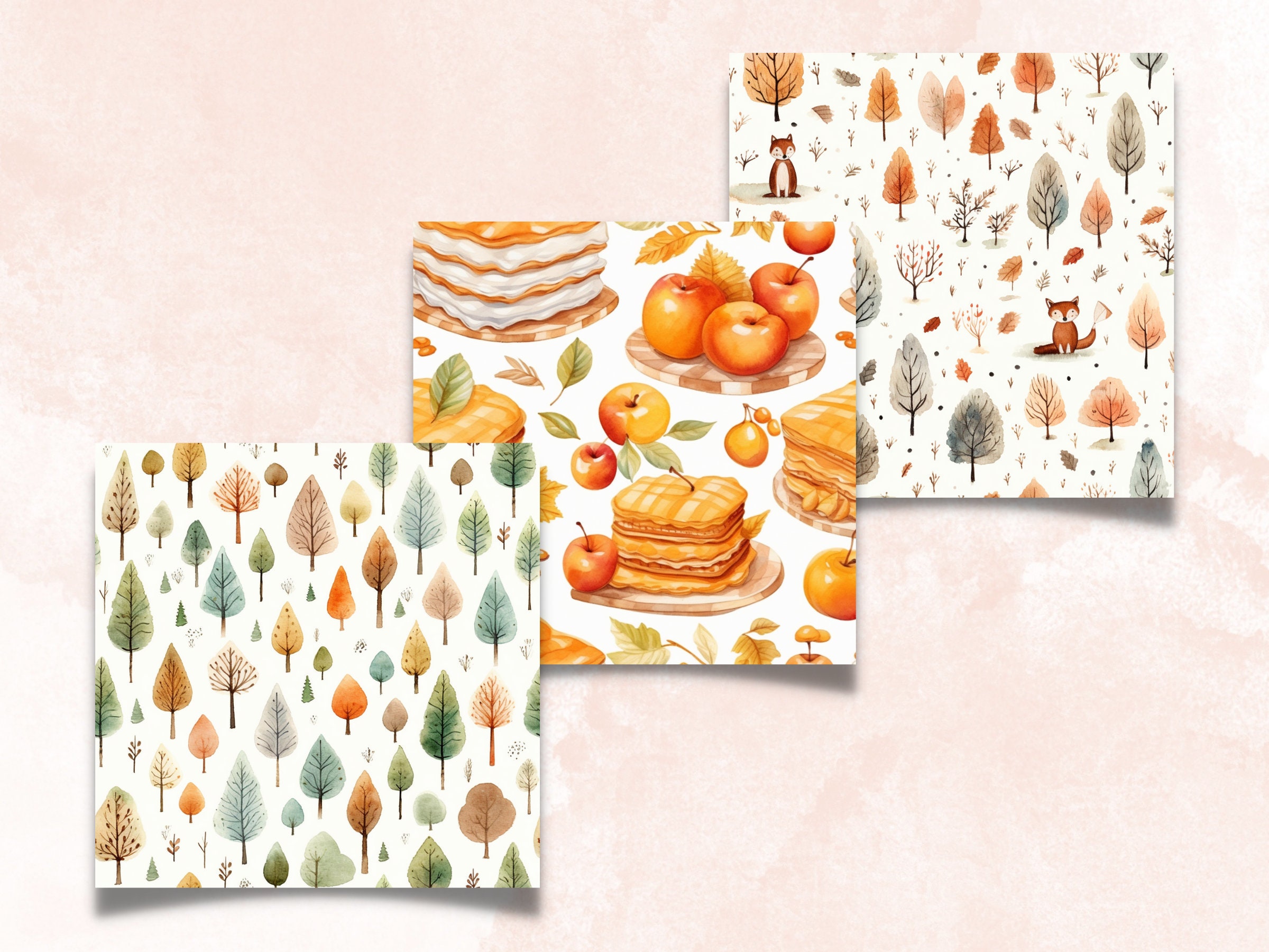 Seamless Watercolor Fall Digital Paper Pack, Cute Autumn Seamless ...