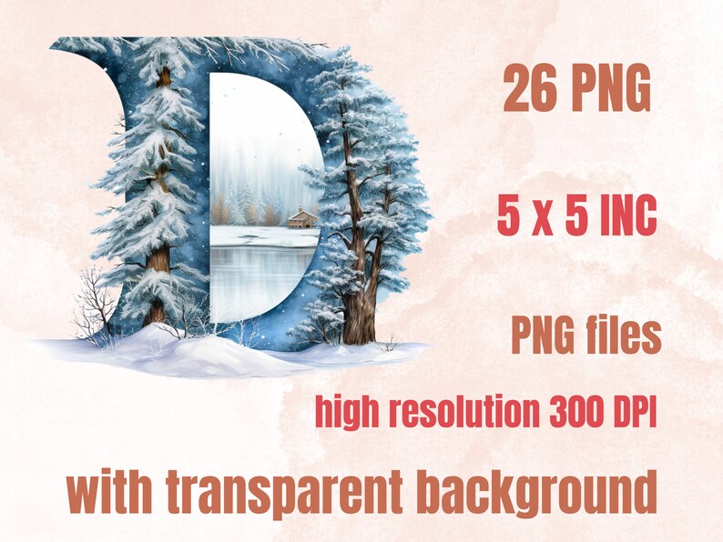 26 PNG Watercolour Winter Alphabet Clipart, Snowy Letters Clip art, Winter Wonderland Font png, Christmas Floral Alphabet Sublimation