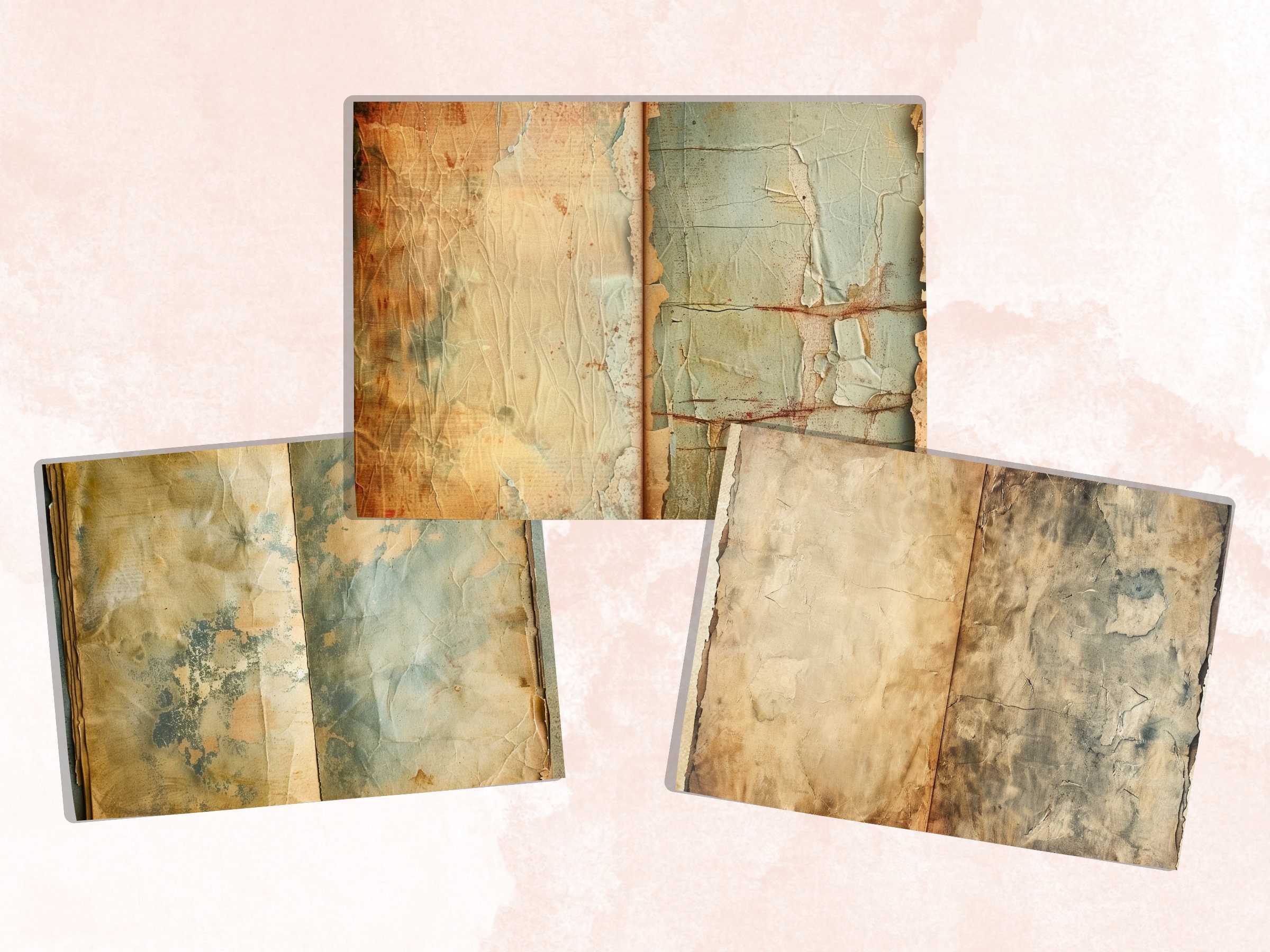 Grunge Texture Junk Journal Paper, Distressed Double Pages Ephemera Kit ...