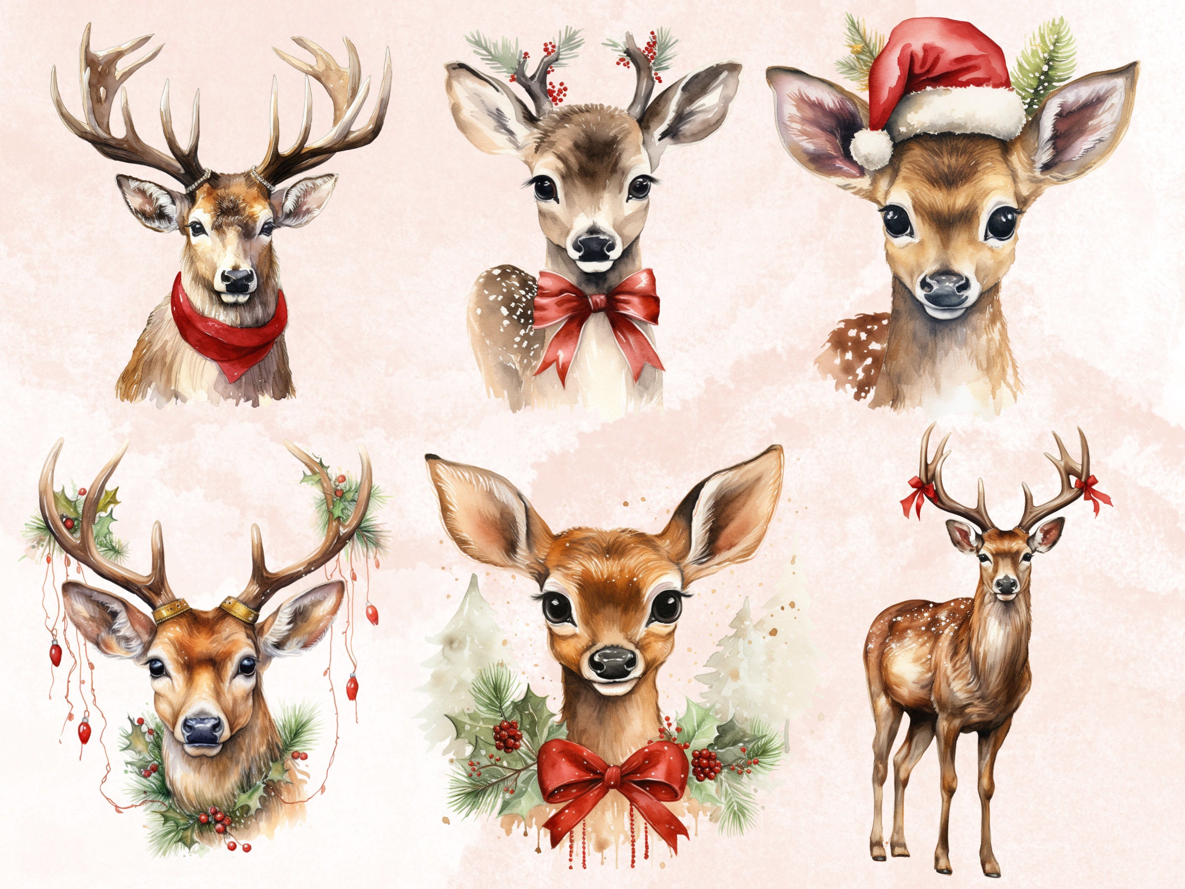 22 PNG Watercolor Christmas Deer Clipart, Merry Christmas Reindeer Clip ...