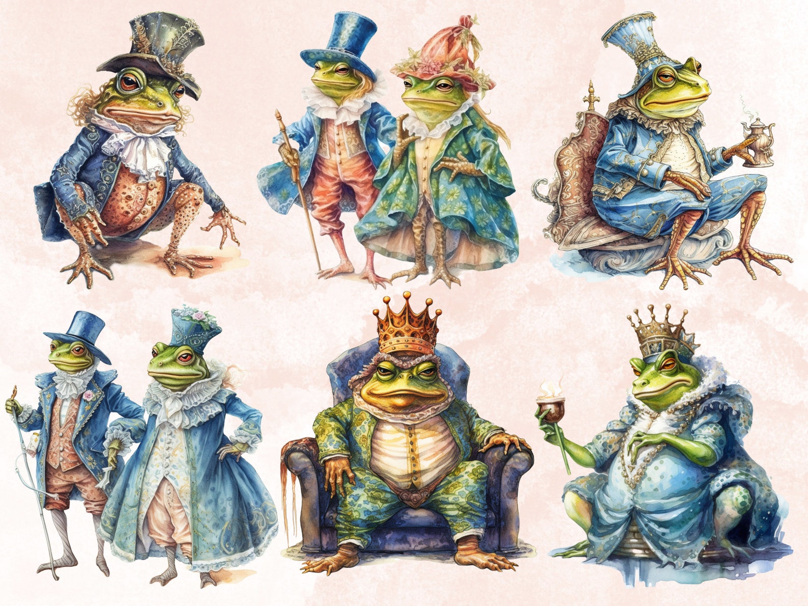 34 PNG Watercolour Fairytale Frogs Clipart Bundle, Fairy Tale Animals ...