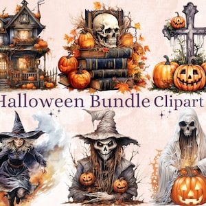 40 PNG Watercolour Halloween Bundle Clipart, Happy Halloween Illustrations Clip art, Cozy Fall Witchcraft png, Autumn Pumpkin Sublimation