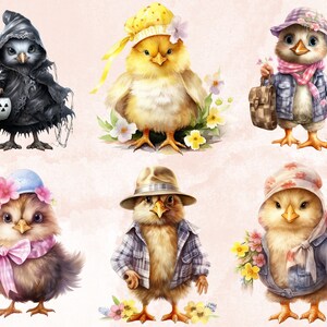 38 PNG Watercolor Easter Chick Clipart, Floral Easter Chick Illustrations Clip art, Garden Farmer Chicken Sublimation, Cute Spring Birds Png