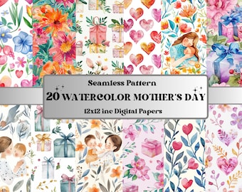 Papier numérique sans couture pour la fête des mères, motif aquarelle sans couture pour la fête des mères, fond floral pour maman, joli motif familial, papier de scrapbooking