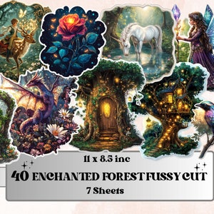 Enchanted Forest Fussy Cut Pages, Fantasy Forest Fussy Cut Ephemera Sheet, Magical Woodland Journal Add On Kit, Fairytale Mixed Media Sheet