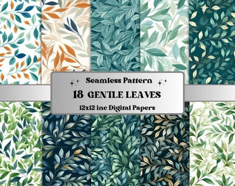 Seamless Gentle Leaves Digital Paper, Eucalyptus Greenery Seamless Pattern, Botanical Collage Paper Pack, Greenery Scrapbooking Junk Journal