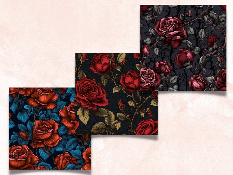 Paper Texture Type Roses Seamless Gothic Roses Digital Paper, Gothic Roses Seamless Pattern ...