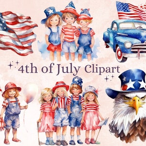32 PNG aquarelle 4 juillet Clipart Bundle, Independence Day Clip art, patriotique png, quatrième de Juillet Clipart, sublimation drapeau américain
