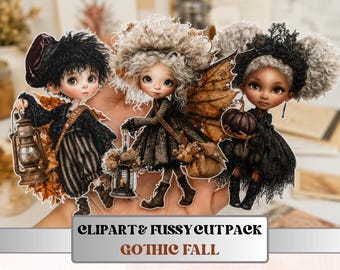 Gothic Fall Fussy Cuts & Clipart, Printable Autumn Cut Outs, Spooky Ephemera, Dark Junk Journal Scrapbook Kit