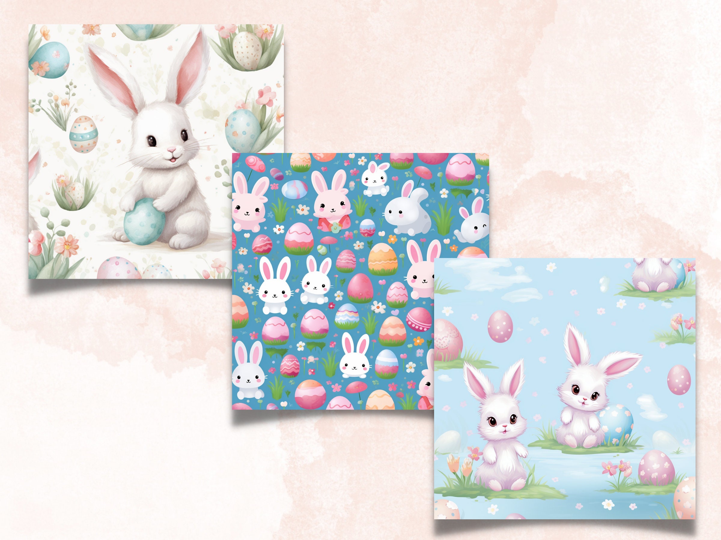 Printable Cute Easter Digital Paper, Nursery Bunny Ephemera Collage ...