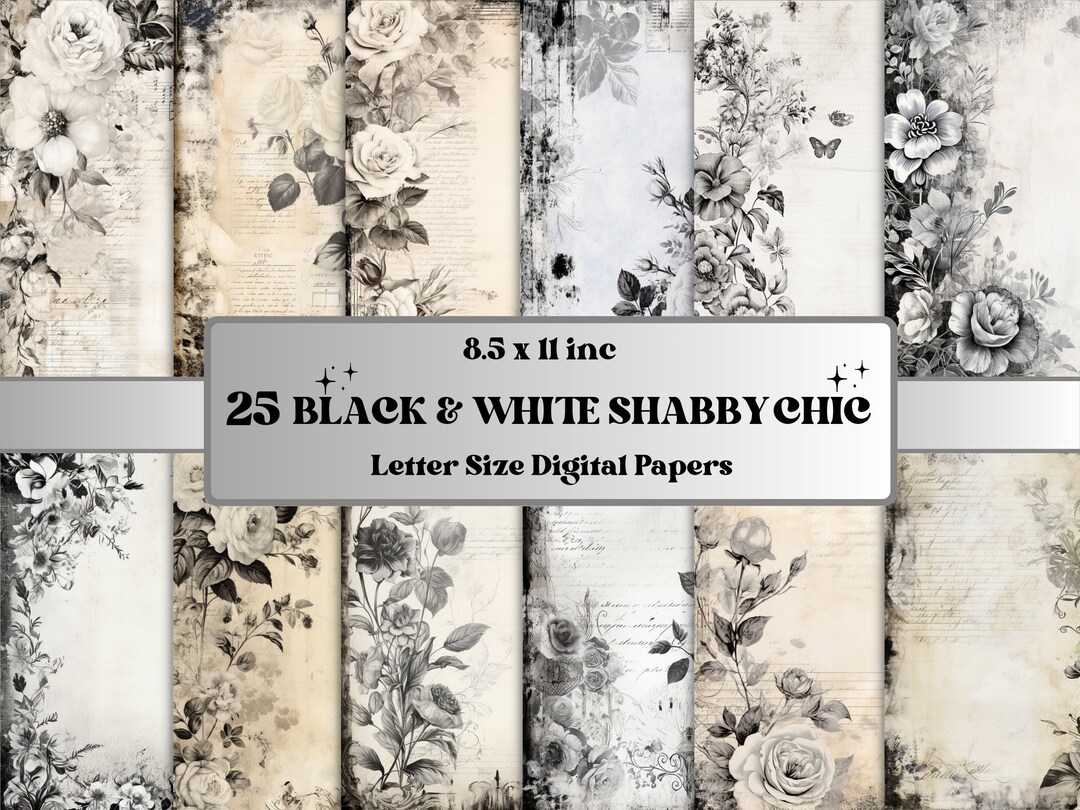 Black and White Shabby Chic Junk Journal Paper, Vintage Shabby Chic ...