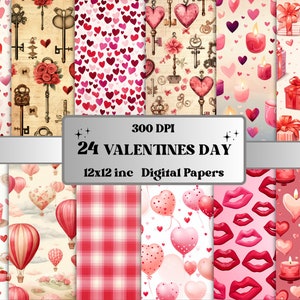 Druckbares Valentinstag Papier, romantische Valentinstag Ephemera, Blumen Herz Seiten, Download Junk Journal, Scrapbooking, Kartenherstellung