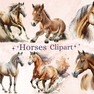 28 PNG Watercolour Horses Clipart, Horse PNG Bundle, Horse Sublimation Designs, Horse Illustration, Western Clipart, Cute Horses Images png