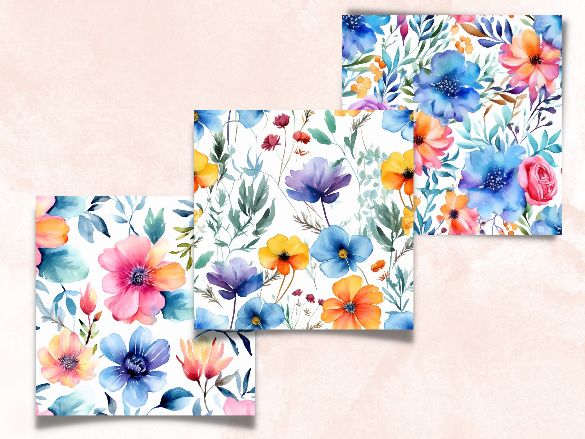 Watercolor Spring Floral Digital Paper, Flowers Seamless Pattern ...