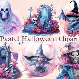 40 PNG Watercolour Pastel Halloween Bundle Clipart, Cute Pink Halloween Illustrations Clip art, Witchcraft png, Pastelloween Sublimation