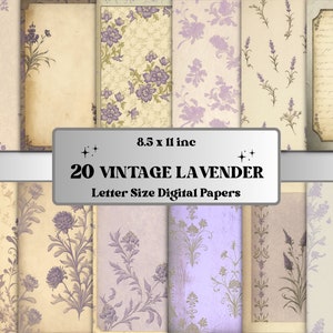 Printable JPG Pages Vintage Lavender Floral Junk Journal Digital Paper Pack, Lavender Scrapbook Paper, Vintage Journal Page Ephemera Collage
