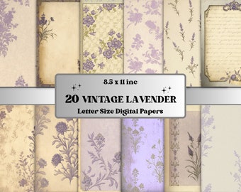 Printable JPG Pages Vintage Lavender Floral Junk Journal Digital Paper Pack, Lavender Scrapbook Paper, Vintage Journal Page Ephemera Collage