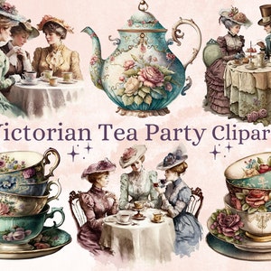 27 PNG Watercolour Victorian Tea Party Clipart, Victorian Tea Time Png ...