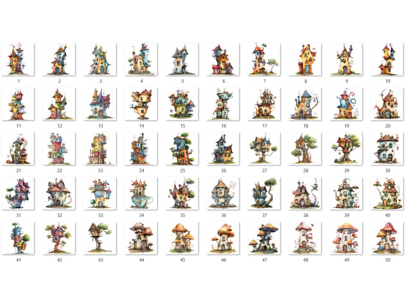 30 PNG Watercolor Quirky House Clipart, Whimsical Mushroom House Illustrations Clip art, Teapot Fairy House png, Cute Apartment Sublimation