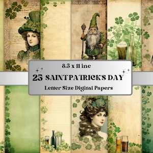 Papier numérique imprimable pour la Saint-Patrick, éphémères trèfle irlandais, trèfle à quatre feuilles, kit de journal indésirable, scrapbooking, fabrication de cartes