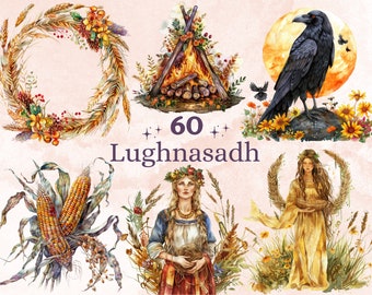 60 PNG Watercolor Lughnasadh  Clipart, Floral Pagan Wiccan Art Illustrations Clip art, Lammas Holiday Harvest png, Sun Goddess Sublimation