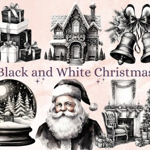 45 PNG Akwarela Czarno-biały Boże Narodzenie Clipart, Stare Boże Narodzenie Ilustracja Clipart, Nostalgia Zimowe Wakacje png, Xmas Noel Ozdoby