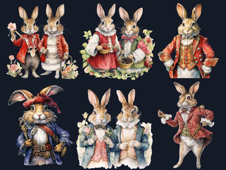 36 PNG Watercolor Fairytale Rabbit Clipart Bundle, Fairy tale Animal Clip Art, Vintage Fairy tale Bunny PNG, Fantasy Bunnies PNG Clip art
