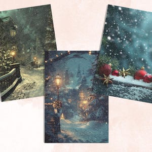 Printable Christmas Digital Paper, Christmas Holiday Background, Winter Landscape Backdrop, Download Junk Journal, Scrapbooking, Card Making