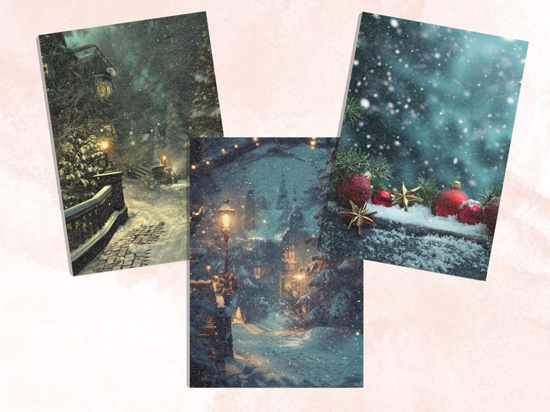 Printable Christmas Digital Paper, Christmas Holiday Background, Winter Landscape Backdrop, Download Junk Journal, Scrapbooking, Card Making