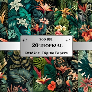 Tropisches digitales Papier, Frühlingsbotanisches Papier Pack, florales Journal und Scrapbooking Seiten, tropischer botanischer Hintergrund, botanische Karten