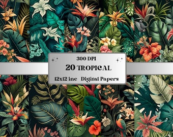 Tropical Digital Paper, Spring Botanical paper pack, floral journal and scrapbooking pages, Tropical Botanical Background, Botanical Cards