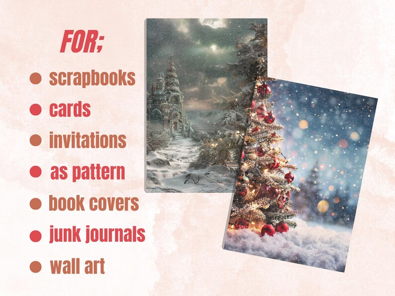Printable Christmas Digital Paper, Christmas Holiday Background, Winter Landscape Backdrop, Download Junk Journal, Scrapbooking, Card Making