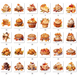 40 PNG Watercolor Fall Dessert Clipart, Autumn Dessert Illustrations