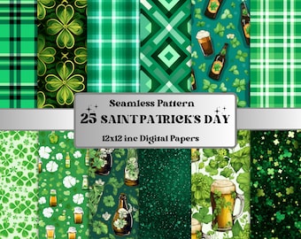Seamless St.Patrick’s Day Digital Paper, Four Leaf Clover Repeat Pattern, St Patrick's Day Texture Background, Irish Shamrock Pattern Papers