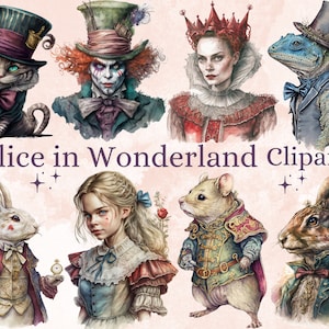 40 PNG aquarelle Alice au pays des merveilles Clipart, Alice au pays des merveilles png, conte de fées Clipart, Alice PNG Images, Wonderland personnage Bundle