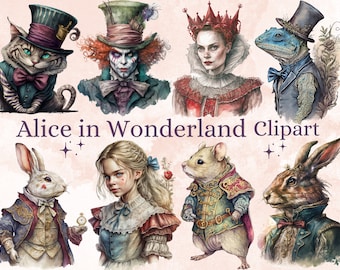 40 PNG Watercolour Alice in Wonderland Clipart, Alice in Wonderland png, Fairytale Clipart, Alice PNG Images, Wonderland Character Bundle