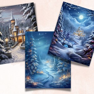 Utskrivbart digitalt papper med förtrollad jul, julbakgrund, vinterlandskapsbakgrund, ladda ner skräpjournal, scrapbooking bild 7