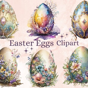 25 PNG acuarela huevos de Pascua Clipart, huevo de Pascua floral Clip Art, huevos de Pascua de primavera png, archivos de huevos de Pascua de fantasía para diseño de sublimación