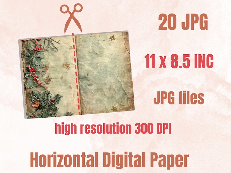 Christmas Blank and Lined Junk Journal Paper, Double Pages Ephemera Kit ...