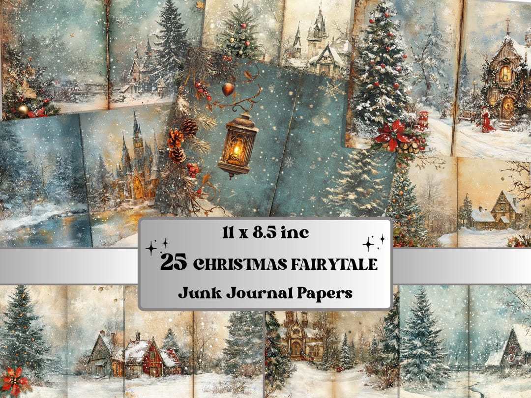 Fairytale Christmas Junk Journal Paper, Double Pages Ephemera Kit ...